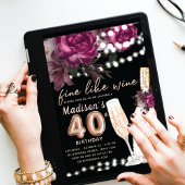 Rose Wein Luxus 40. Geburtstag Einladung