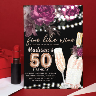 Rose Wein Luxus 50. Geburtstag Einladung