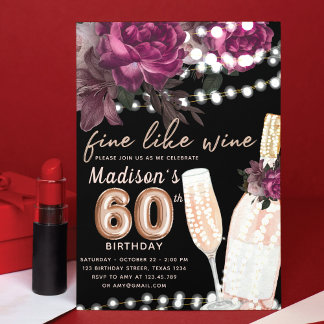 Rose Wein Luxus 60. Geburtstag Einladung