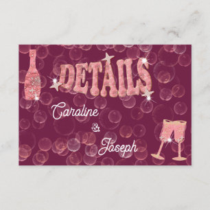 Rosé-Wein-Stern-Flasche & Glitzer-Gläser Hochzeit Begleitkarte
