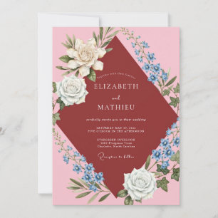 Rosé-Wein-Wildblumen-Hochzeit Einladung