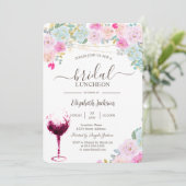 Rose, Weinglas Bridal Luncheon Einladung (Stehend Vorderseite)