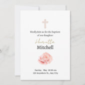 Rose Weiß und Aquarell Delikate Taufe Einladung (Vorderseite)