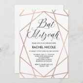 Rose Weiß und Imitate Geometrisch Gold | Bat Mitzv Einladung (Vorne/Hinten)