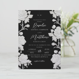 Rose Weiße & Schwarze Moderne Trendige Hochzeit Einladung