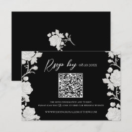 Rose Weiße und Schwarze Moderne Trendige Hochzeit RSVP Karte