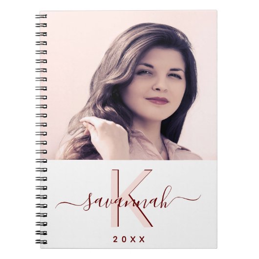 Rose, weißes Monogramm-Foto Notizblock (Vorderseite)