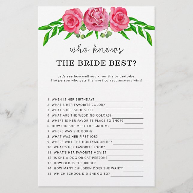 Rose Wer das beste Brautspiel kennt (Vorderseite)