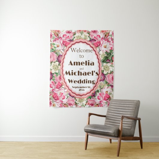 Rose White Florals Hochzeitsvorhang Wandteppich (Beispiel)