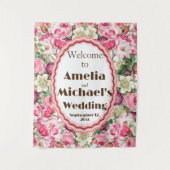 Rose White Florals Hochzeitsvorhang Wandteppich (Vorderseite)