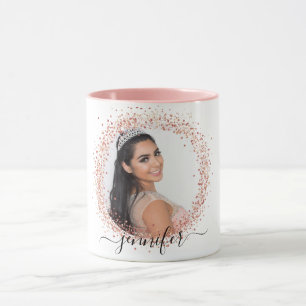 Rose White Foto Glitzer Namensskript Tasse