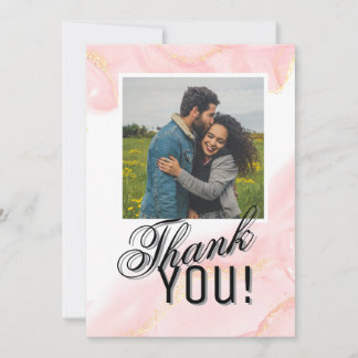 Rose & White Marble Vein Photo Thank You Card Feiertagskarte