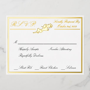 Rose, White Wedding RSVP Gold Folie Einladungspostkarte