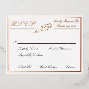Rose, White Wedding RSVP Rose Gold Folie Einladungspostkarte