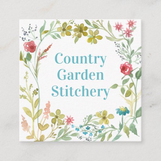 Rose Wildblume Wreath Wasserfarbe Botanische Quadratische Visitenkarte (Vorderseite)