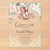 Rose Wine Boots Lace Quinceanera Acryleinladungen (Vorderseite)