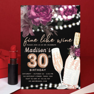 Rose Wine Luxury 30. Geburtstag Einladung