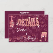 Rose Wine Star Flasche & Glitzer Hochzeit Begleitkarte (Vorne/Hinten)