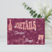 Rose Wine Star Flasche & Glitzer Hochzeit Begleitkarte (Stehend Vorderseite)