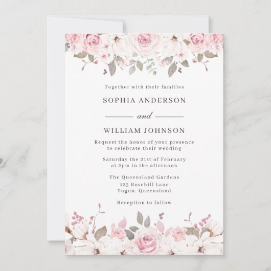 Rose "Winter Blush & Gray" Einladung (Vorderseite)