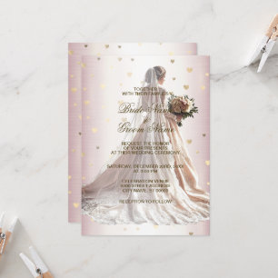 Rose Winter Hochzeitskleid Braut Golden Shiny Herz Einladung