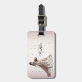 Rose Winter Wedding Bride Golden Shiny Hearts Gepäckanhänger (Vorderseite vertikal)
