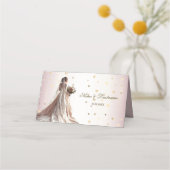 Rose Winter Wedding Bride Golden Shiny Hearts Platzkarte (Rückseite)