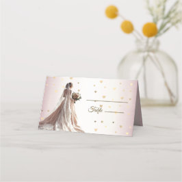 Rose Winter Wedding Bride Golden Shiny Hearts Platzkarte
