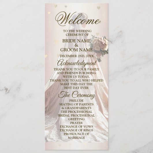 Rose Winter Wedding Bride Golden Shiny Hearts Programm (Vorderseite)