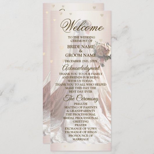 Rose Winter Wedding Bride Golden Shiny Hearts Programm (Vorne/Hinten)