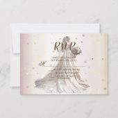 Rose Winter Wedding Bride Golden Shiny Hearts RSVP Karte (Vorderseite)