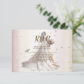 Rose Winter Wedding Bride Golden Shiny Hearts RSVP Karte (Stehend Vorderseite)