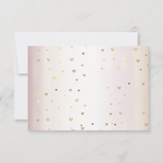 Rose Winter Wedding Bride Golden Shiny Hearts RSVP Karte (Rückseite)