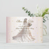 Rose Winter Wedding Bride Golden Shiny Hearts Save The Date (Stehend Vorderseite)