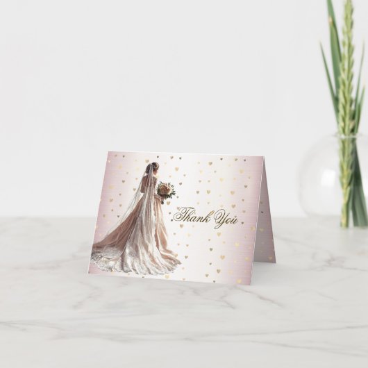 Rose Winter Wedding Bride Golden Shiny Party Dankeskarte (Vorderseite)