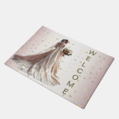 Rose Winter Wedding Bride Golden Shiny Party Fußmatte (Schrägansicht)