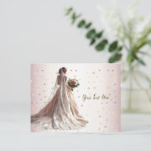 Rose Winter Wedding Bride Golden Shiny Party Postkarte (Stehend Vorderseite)