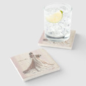 Rose Winter Wedding Bride Golden Shiny Party Steinuntersetzer (Seitenansicht)