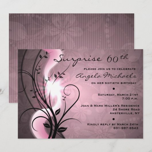 Rose Wirbel Geburtstagspartei Einladung (Vorne/Hinten)