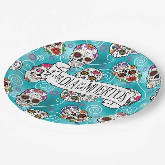 Rose Wirbel Türkis ID725 Pappteller (Schrägansicht)