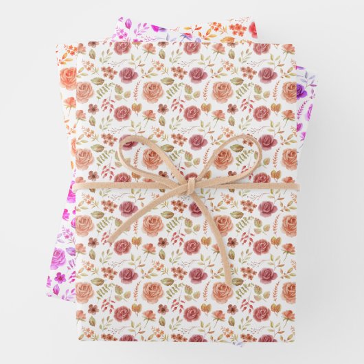 Rose Wrapping Paper Flat Sheet Set 3 Geschenkpapier Set (Beispiel)