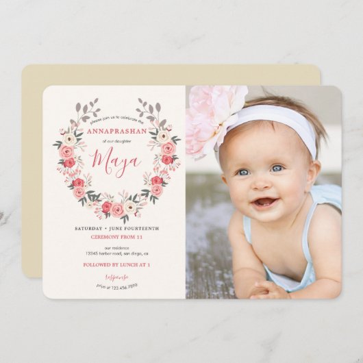 Rose Wreath Einladung (Vorne/Hinten)