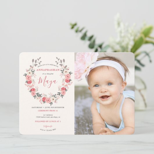 Rose Wreath Einladung (Stehend Vorderseite)