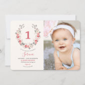 Rose Wreath Erster Geburtstag Einladung (Vorderseite)