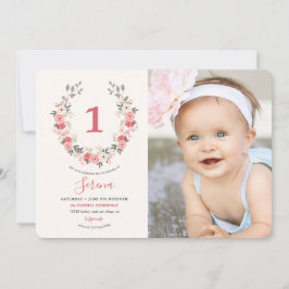 Rose Wreath Erster Geburtstag Einladung