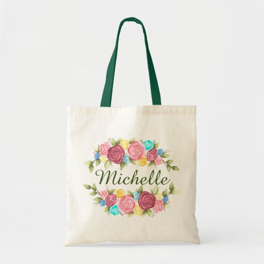 Rose Wreath Floral Name Tragetasche (Vorne)