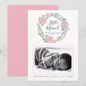 Rose Wreath Little Miracle Foto Birth Ankündigung (Vorne/Hinten)
