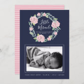 Rose Wreath Little Miracle Foto Birth Ankündigung (Vorne/Hinten)