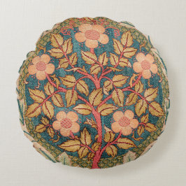 Rose Wreath Stickerei Design von William Morris Rundes Kissen