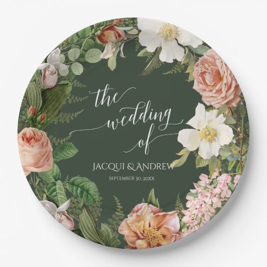 Rose Wreath Vintages Blumengrün Brautparty Pappteller (Vorderseite)